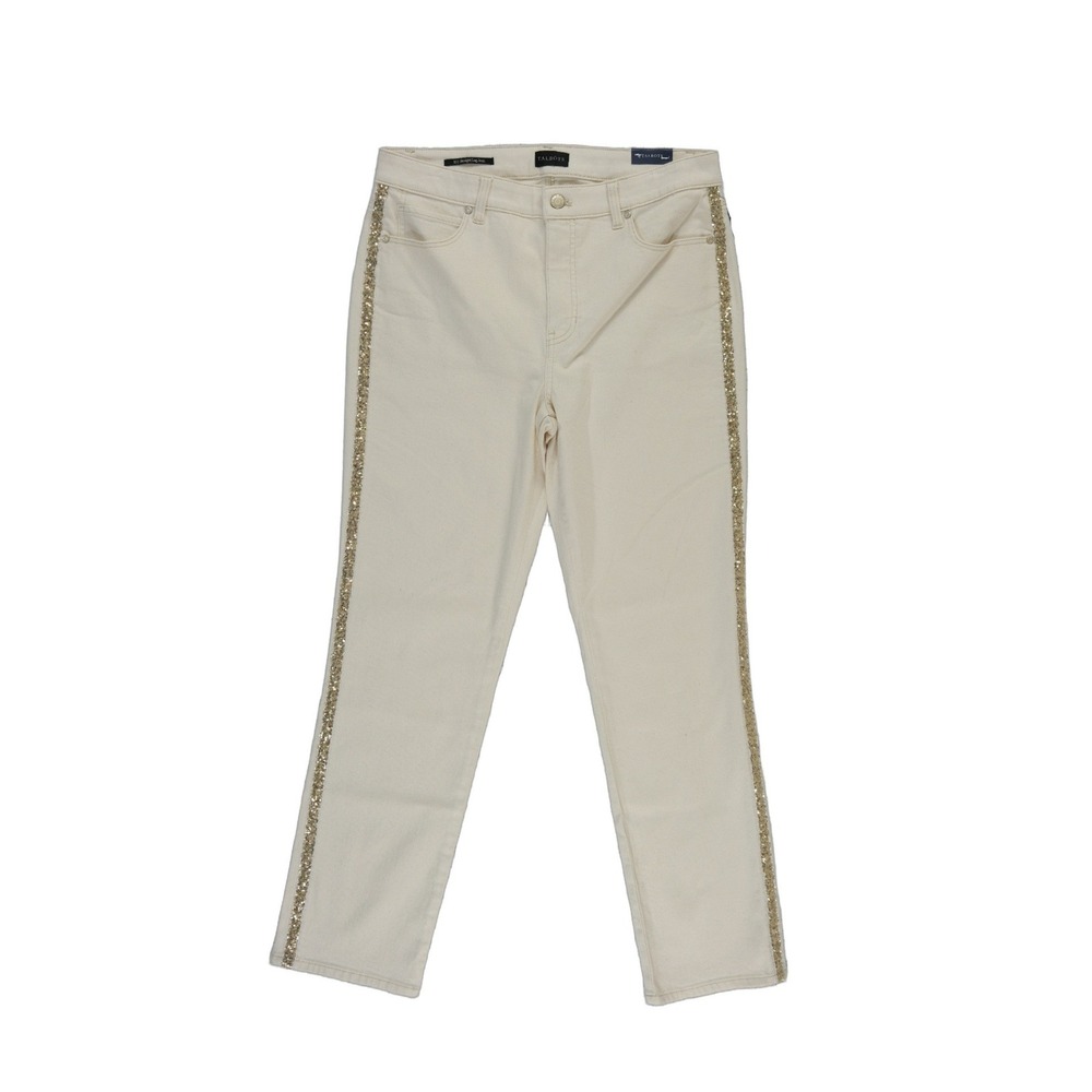 Talbots Straight Leg Jeans Pants Women's Size 10 Cream Sequin Stripe‎ High Waist